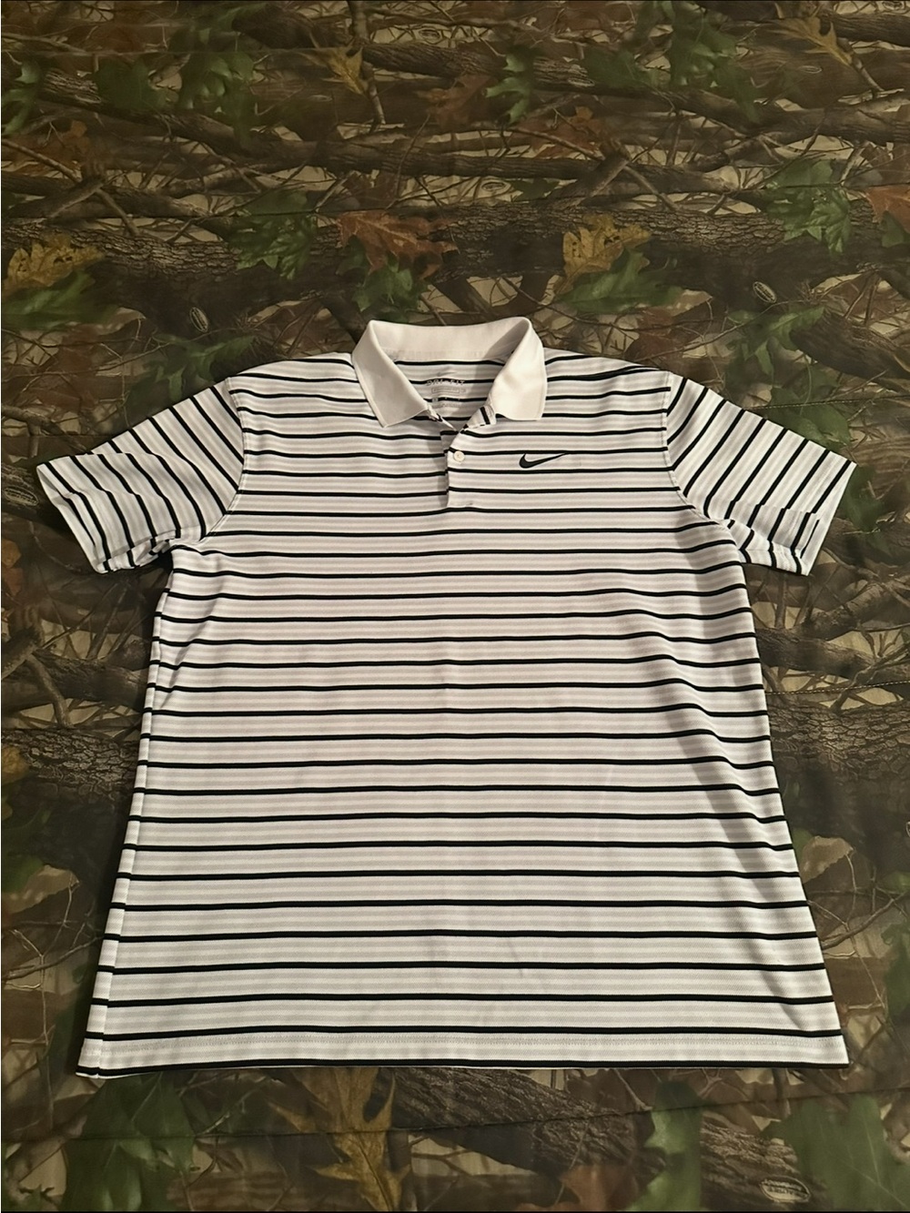 Nike Men’s White Polo with Black Horizontal Stripes
